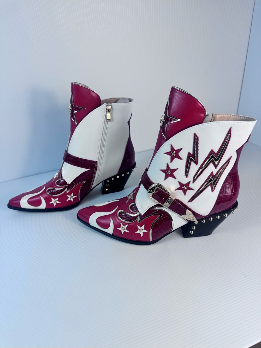 Azalea Wang Channy Multi Western Studded Ankle Boots NIB Size 7 & 11 - Picture 2 of 8